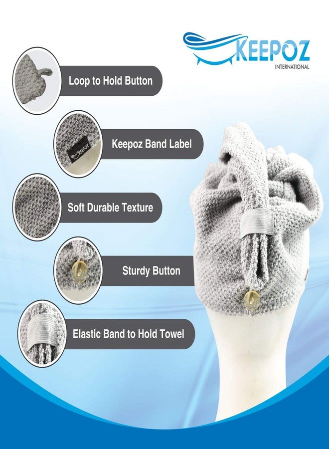 KEEPOZ Hair Towel Wrap Quick Dry 100% Cotton Super Absorbent Turban Head Wrap for Women with Button, Non Microfiber Anti Frizz Hair Cap for Curly, Long & Thick Hair (Grey Check, 2 Pcs) - Image 5